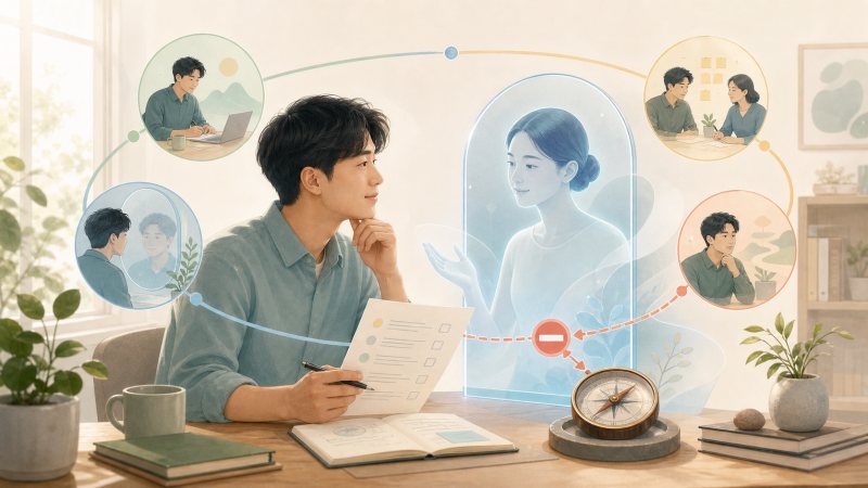 一名用户与 AI 教练对话，并在不同回应方式中保持自己的判断